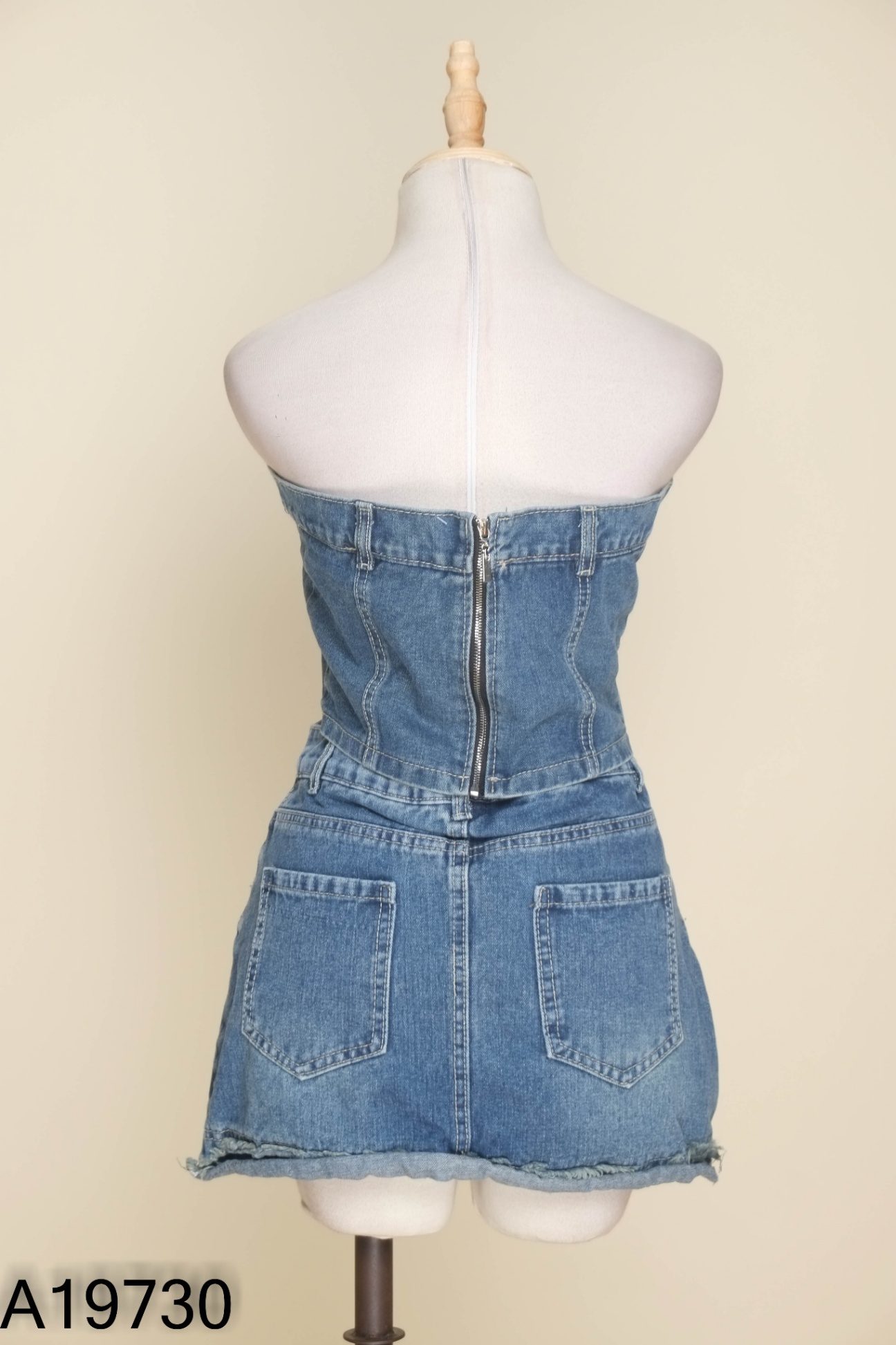 SET Áo jean xanh cúp ngực + chân váy