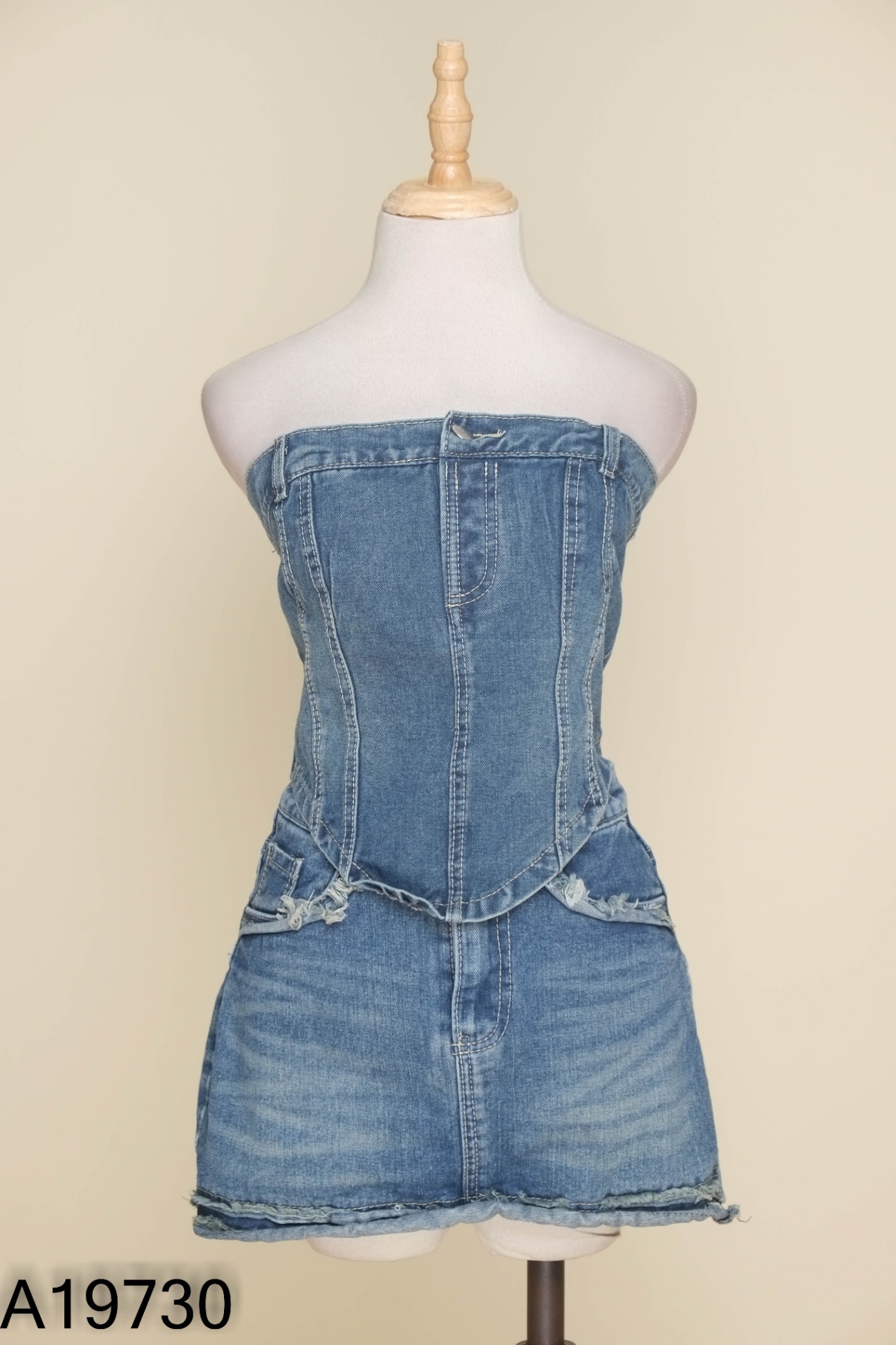 SET Áo jean xanh cúp ngực + chân váy