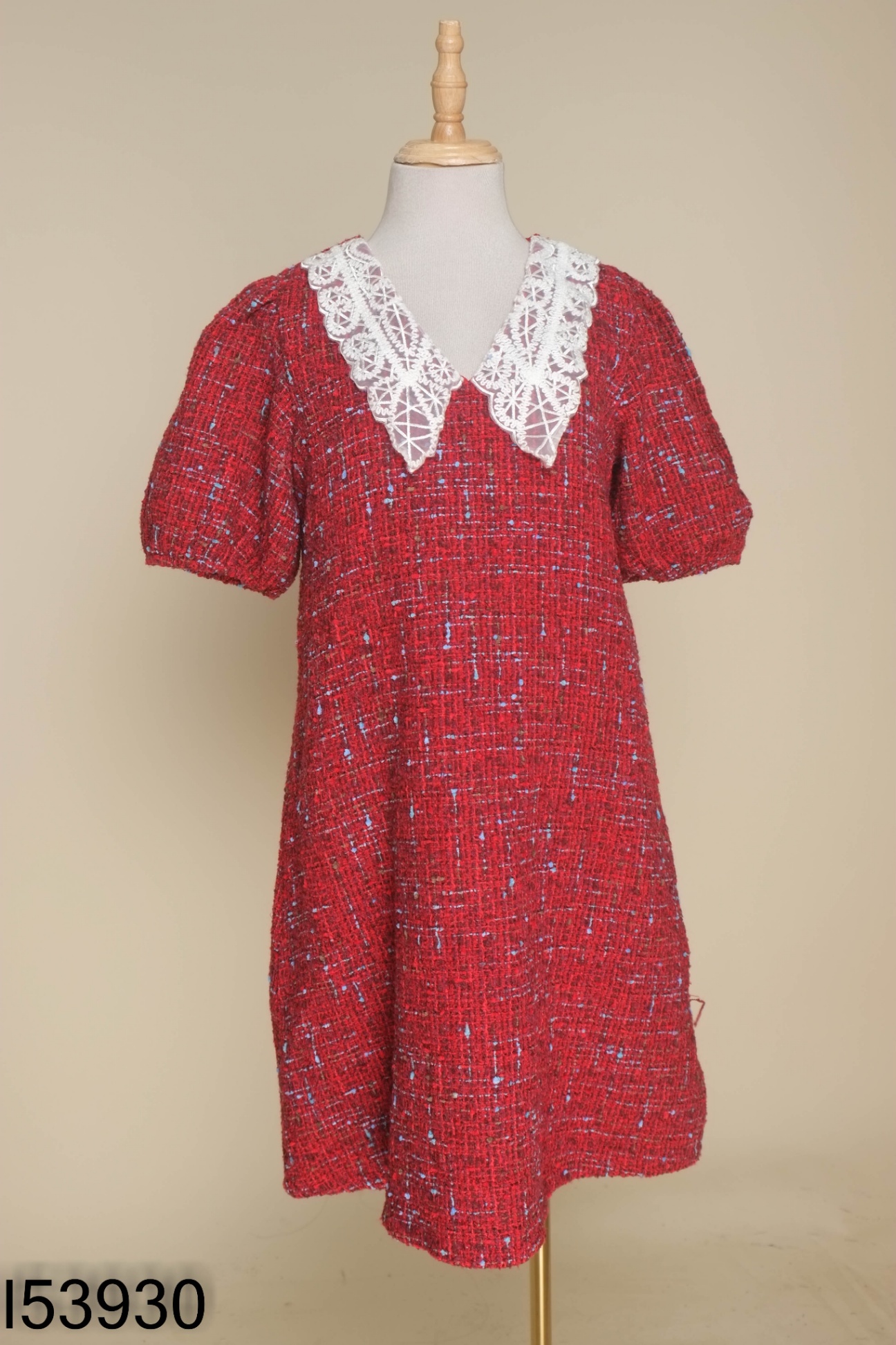 Váy MYAN dạ tweed đỏ phối xanh