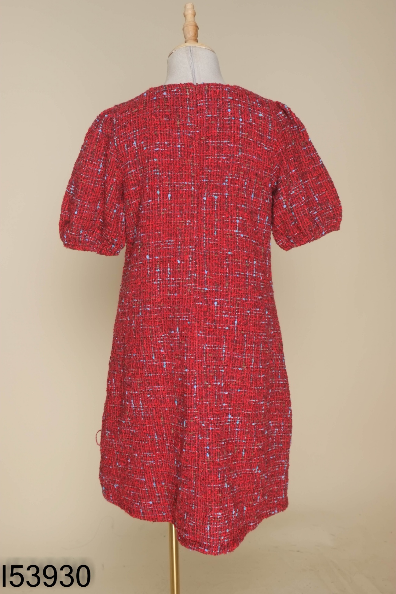 Váy MYAN dạ tweed đỏ phối xanh