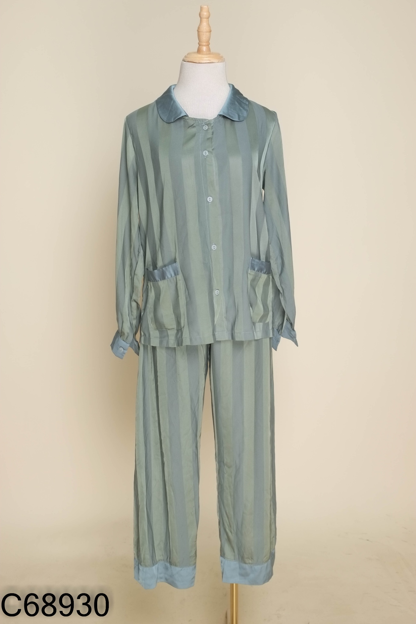 SET Pijama lụa xanh áo + quần dài