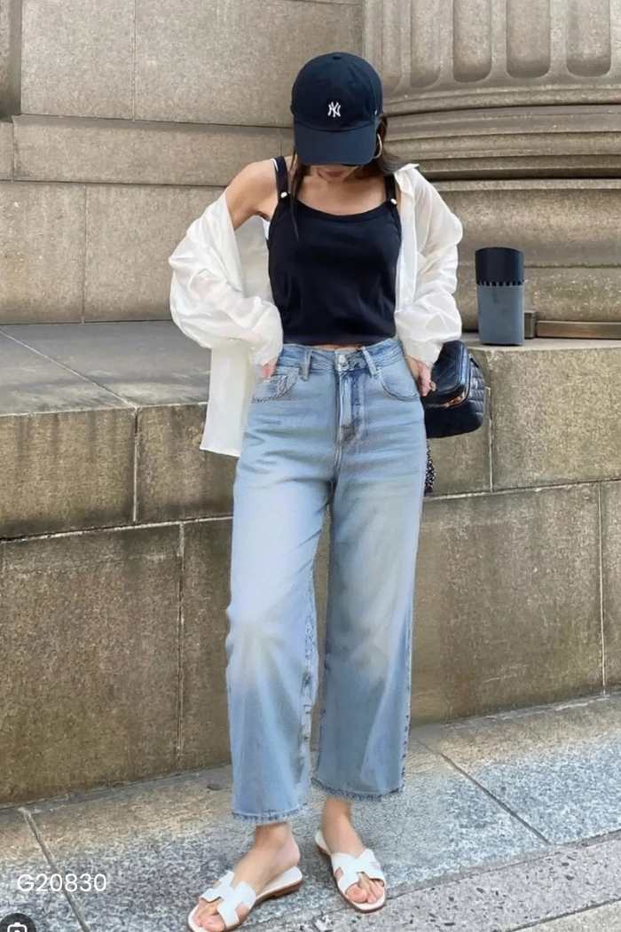 Quần jeans trơn xanh nhạt
