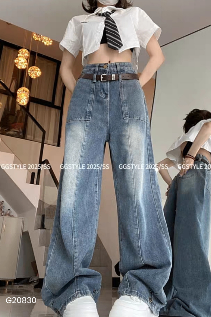 Quần jeans xanh gân giữa