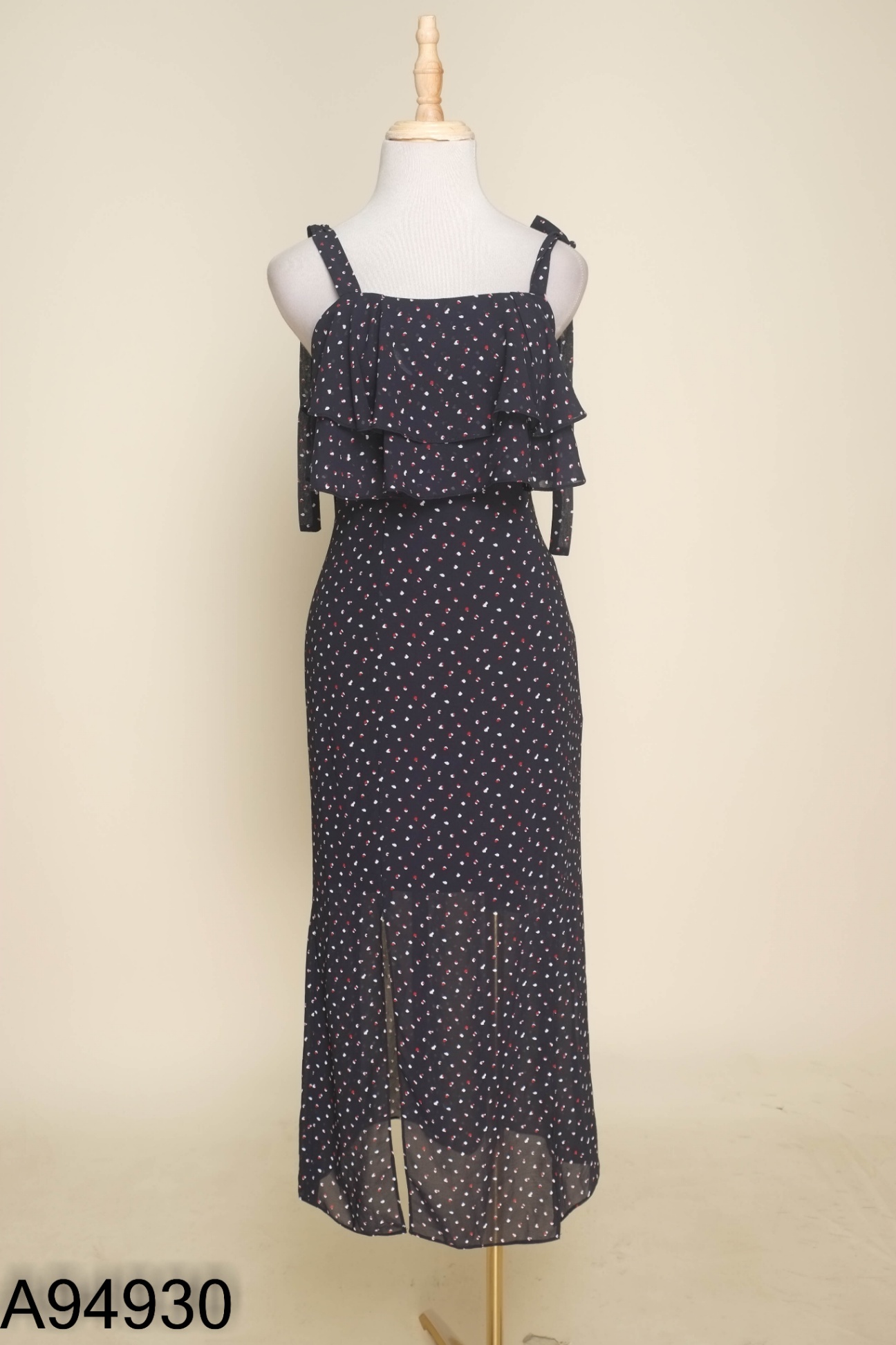 Váy hai dây IVY MODA xanh than họa tiết