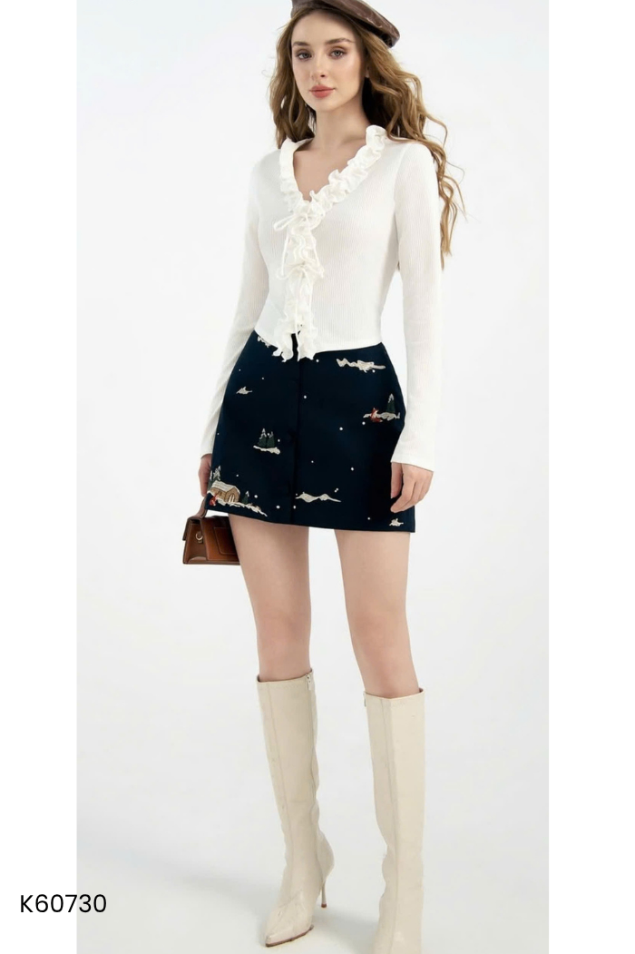 Chân váy ADORE DRESS xanh than thêu họa tiết