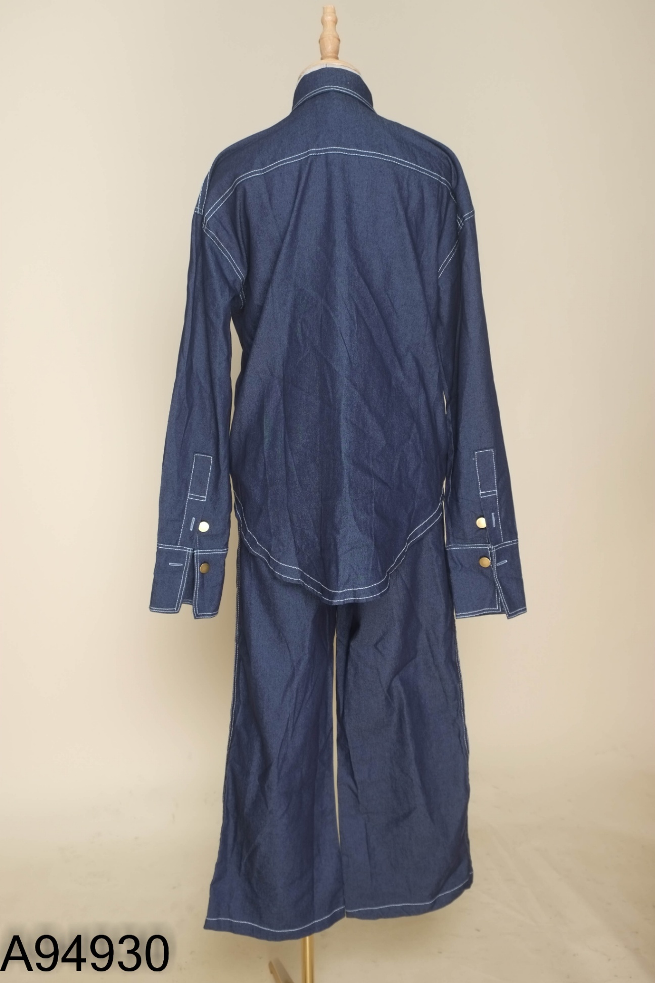 NEWTAG Set Áo jeans xanh viền chỉ + quần dài