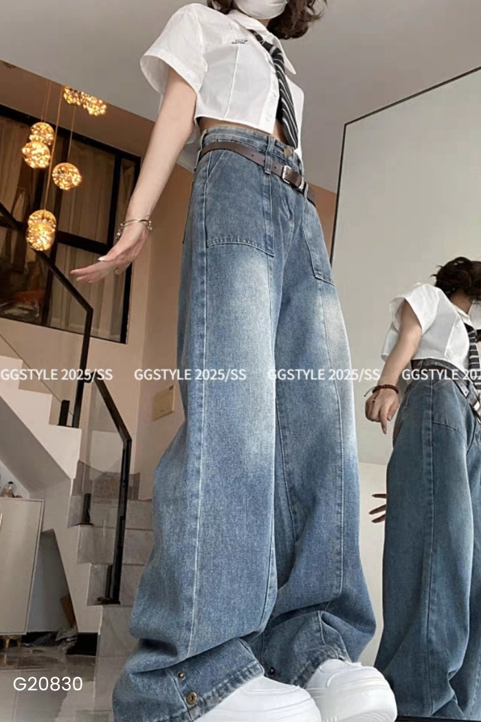 Quần jeans xanh gân giữa