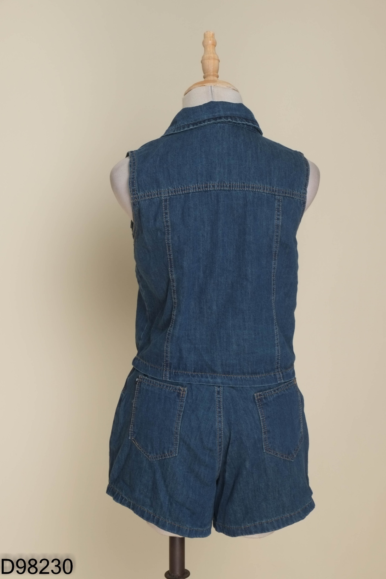 Set Áo jeans xanh cổ sơ mi + quần shorts