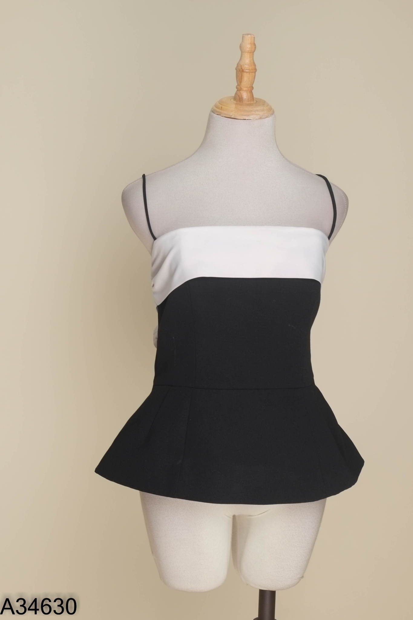 Áo hai dây đen ELISE phối trắng