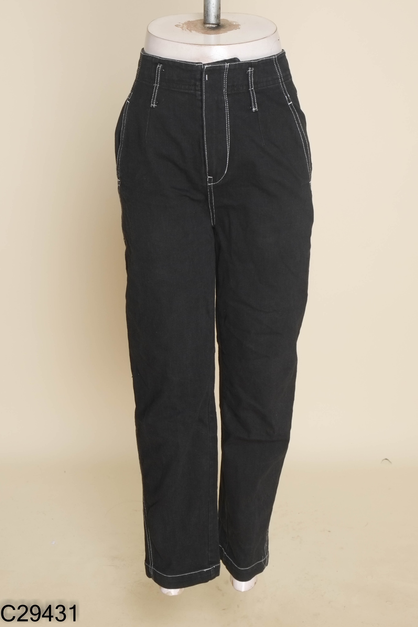Quần baggy jeans đen chỉ trắng