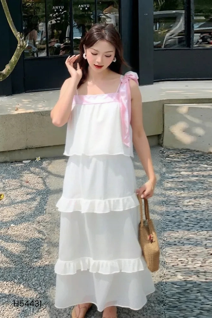 Váy be bèo tầng phối hồng