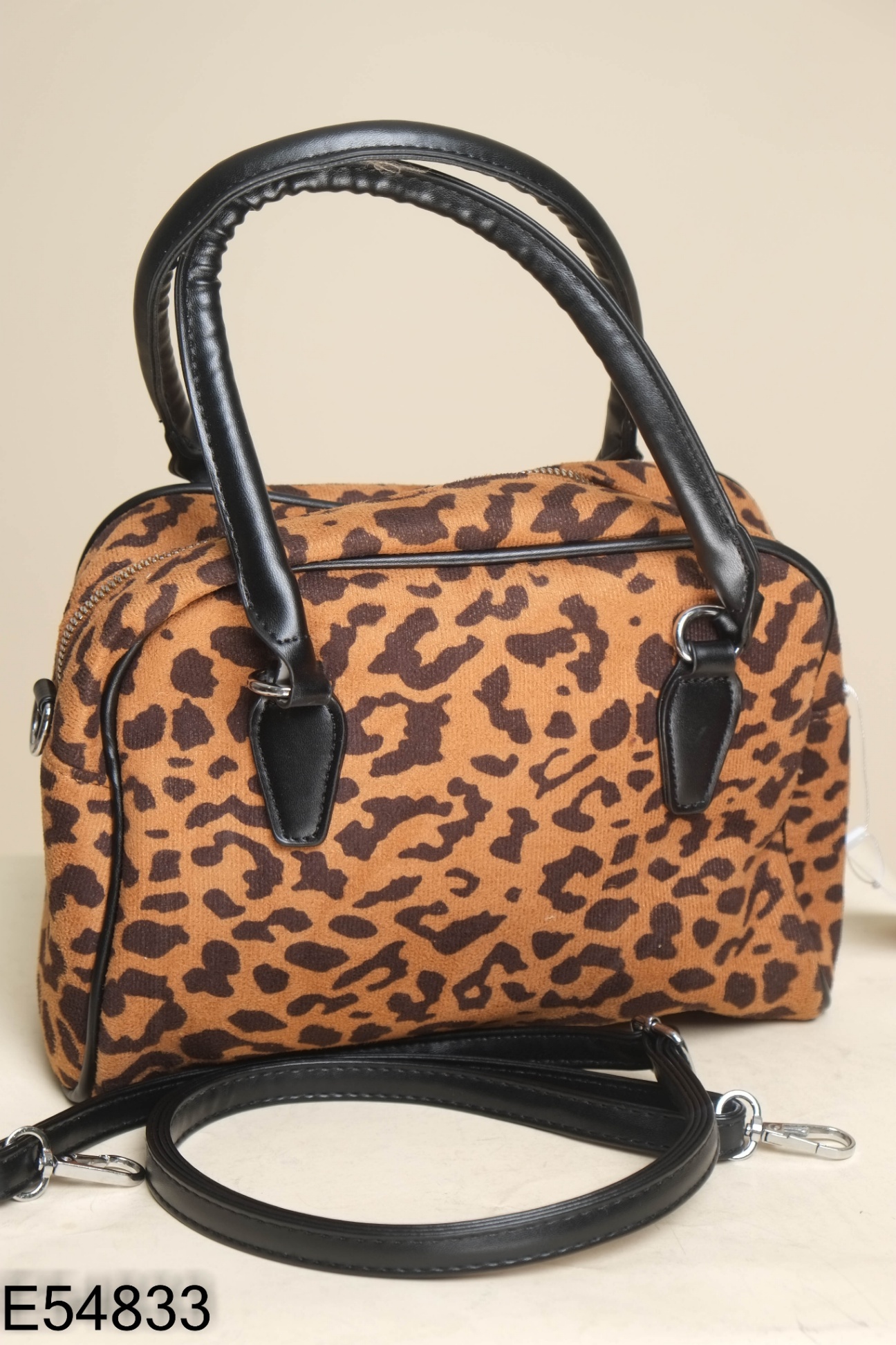 NEWTAG Túi xách da báo nâu hoạ tiết đen