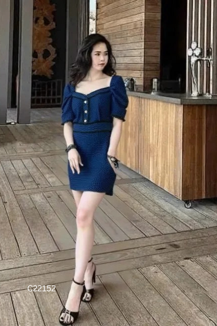 Váy ASHLEY dạ xanh tua rua