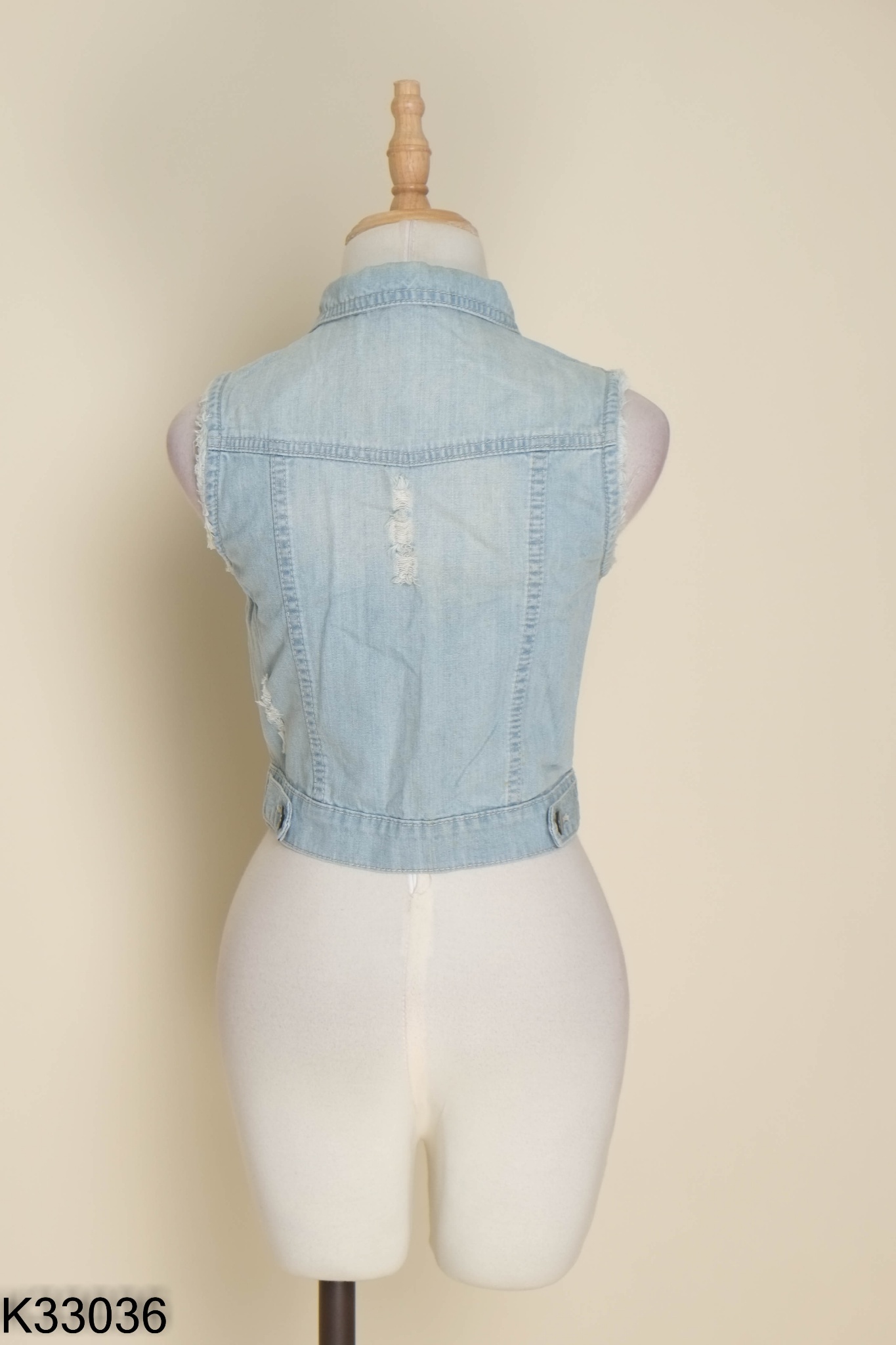 Áo gile CANIFA jeans xanh rách
