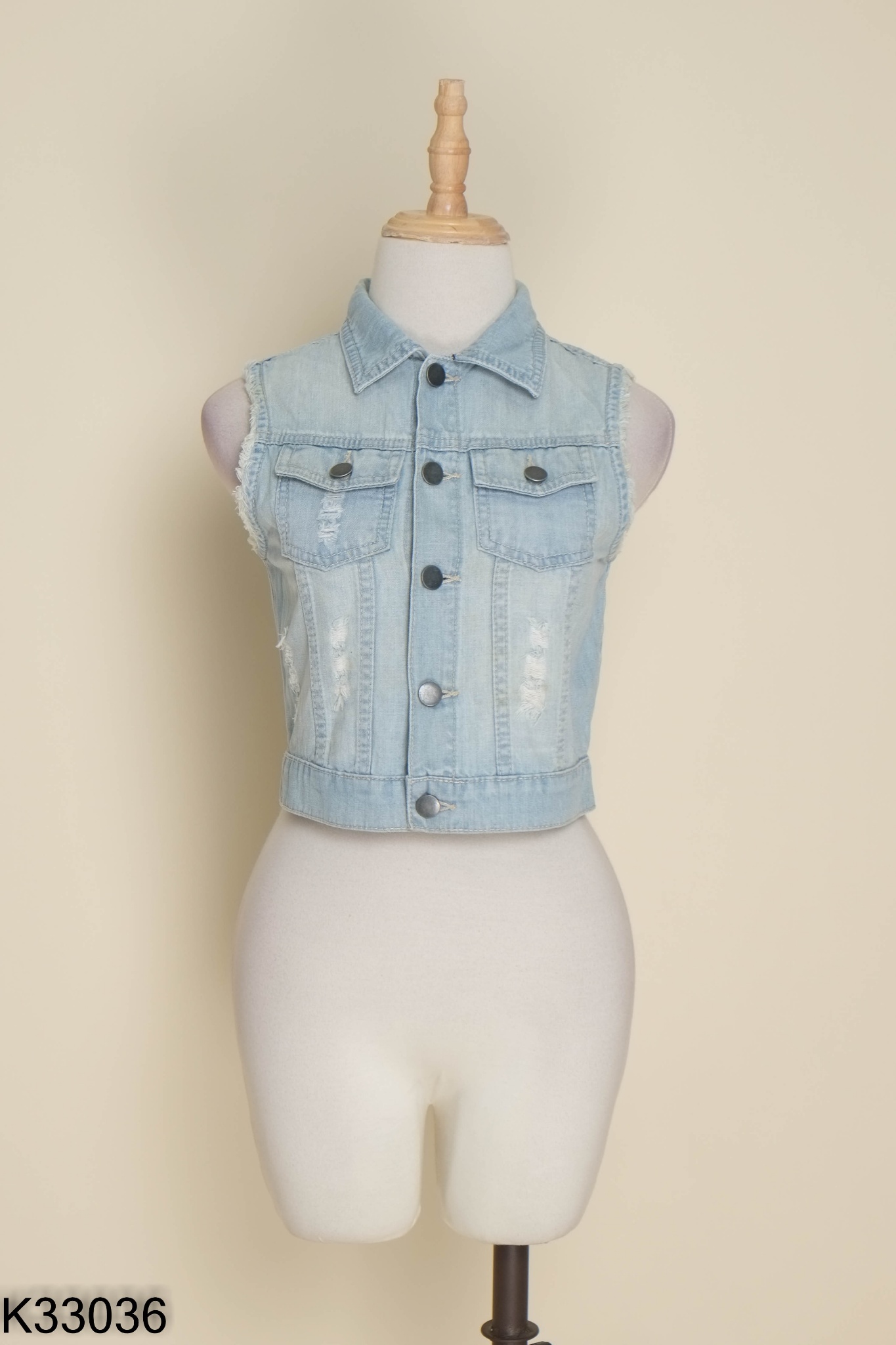 Áo gile CANIFA jeans xanh rách