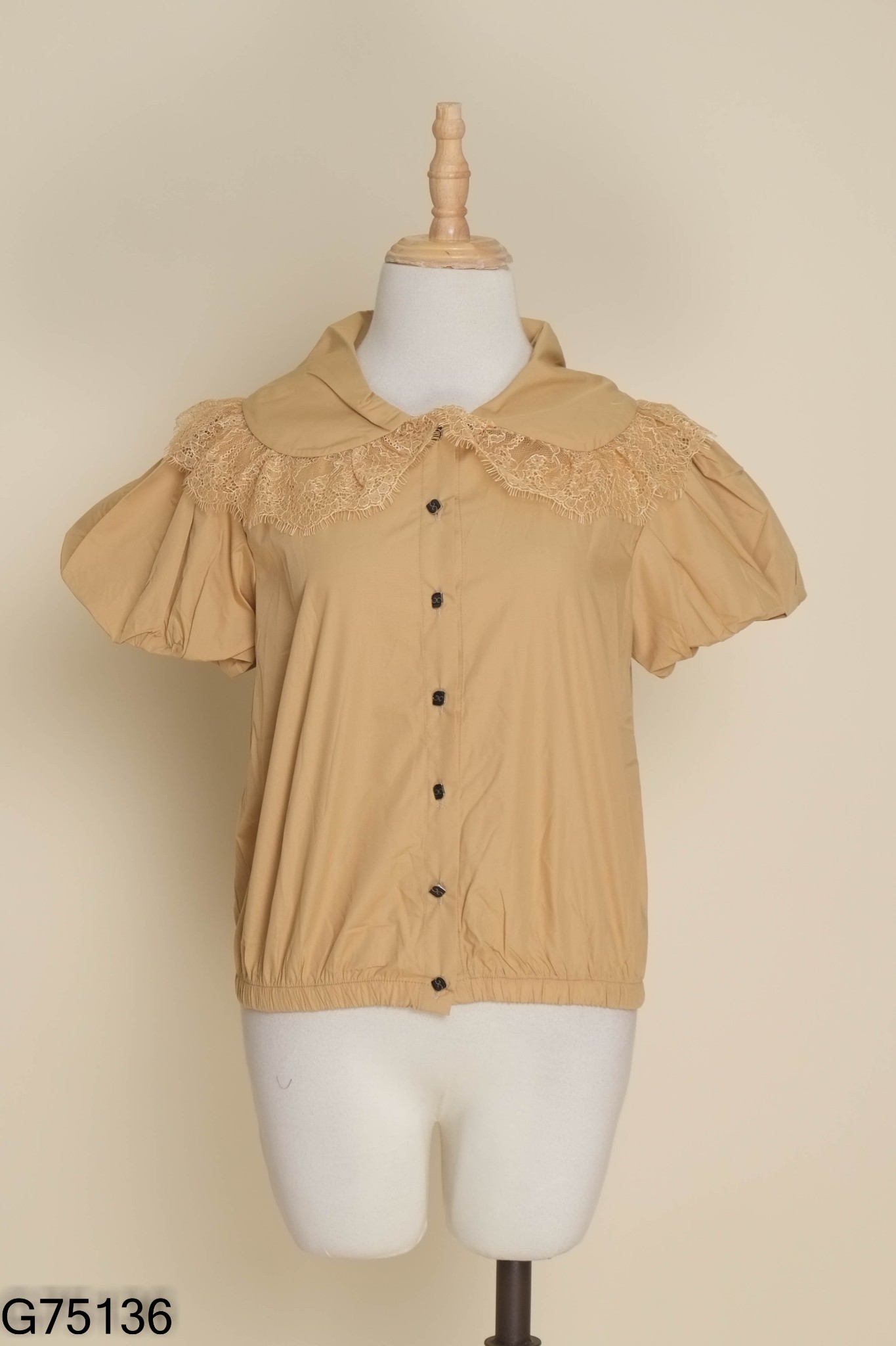NEWTAG Áo MIMOZA nâu cổ viền ren