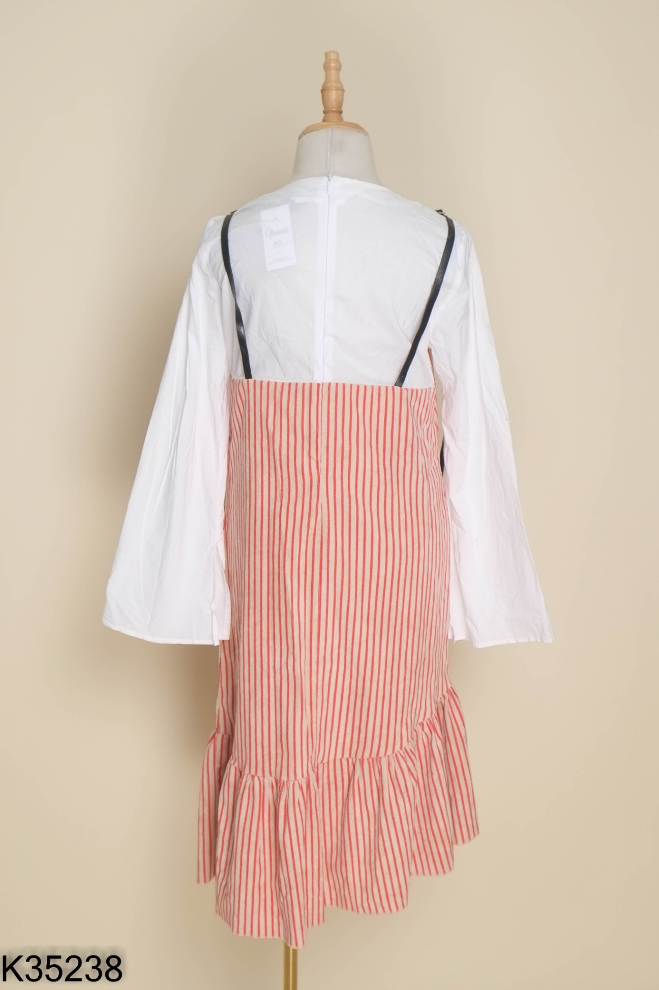váy babydoll be kẻ cạm phối trắng