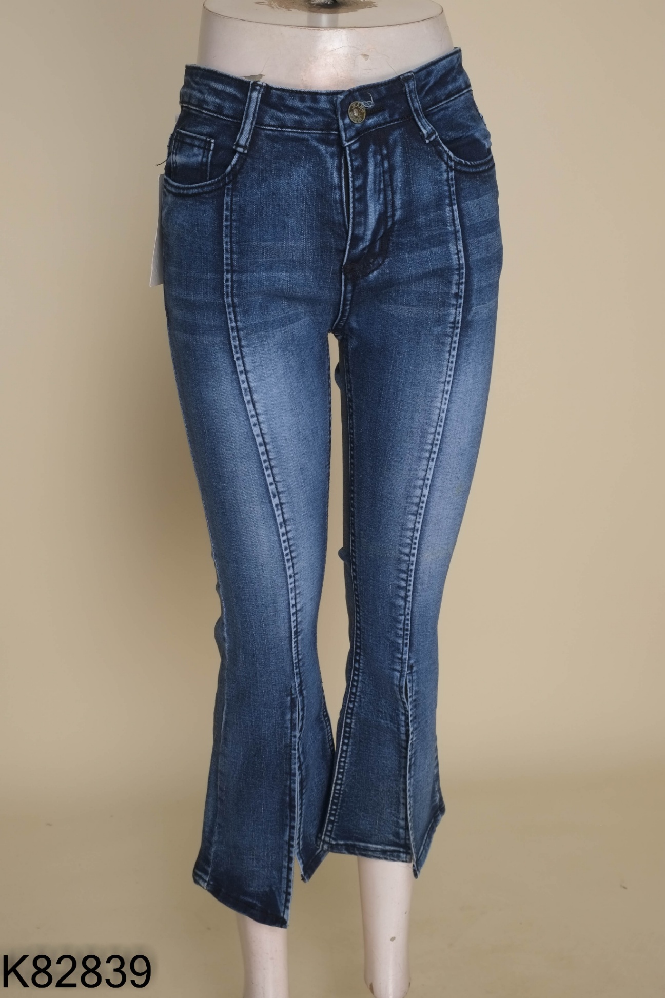 NEWTAG Quần jeans xanh xẻ gấu