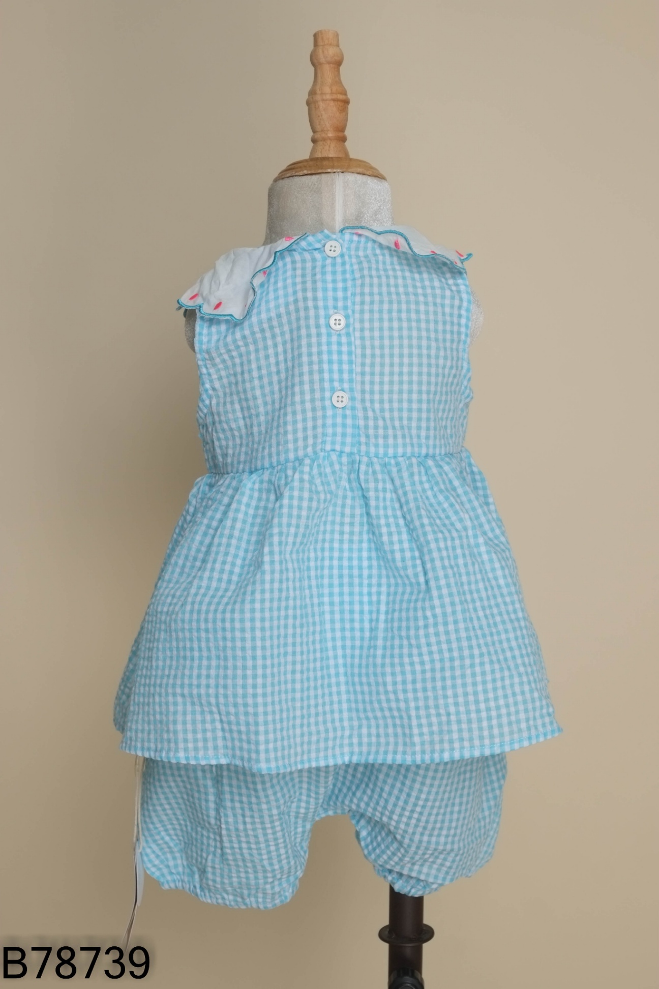 NEWTAG Set Áo xanh kẻ caro cổ sen + quần KIDS