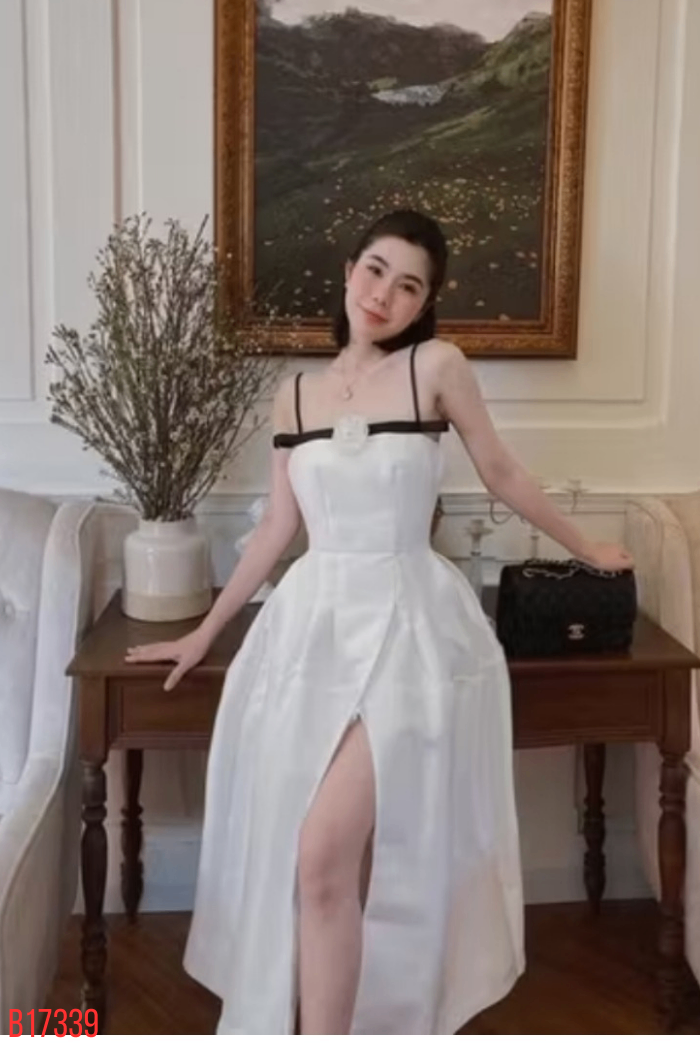 Váy trắng hai dây đen