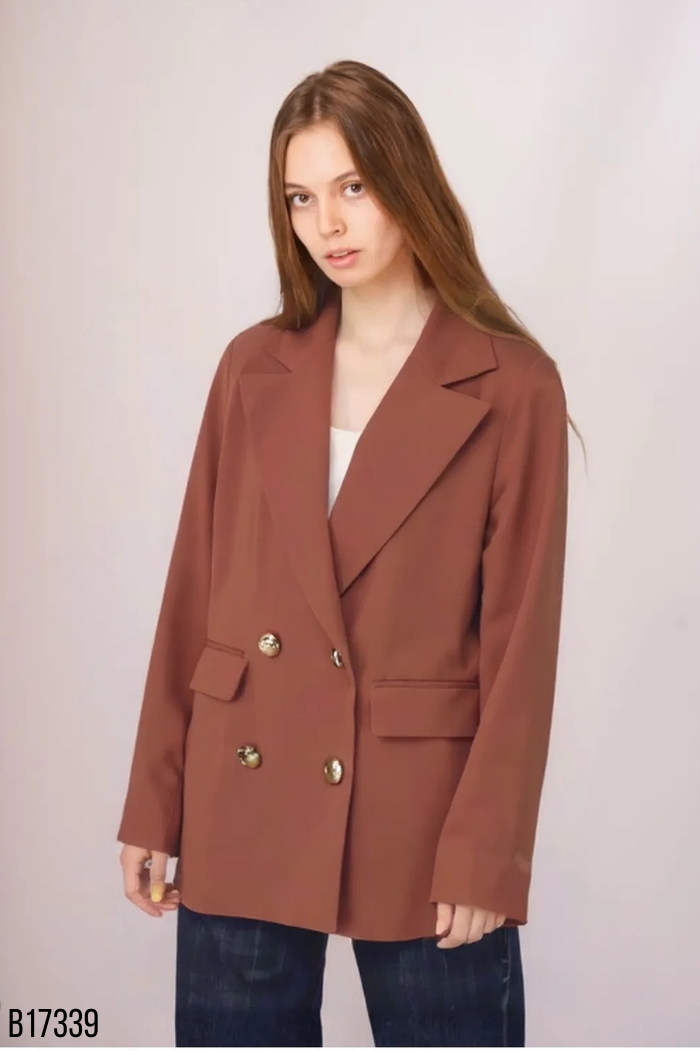 Áo blazer nâu phối cúc vàng