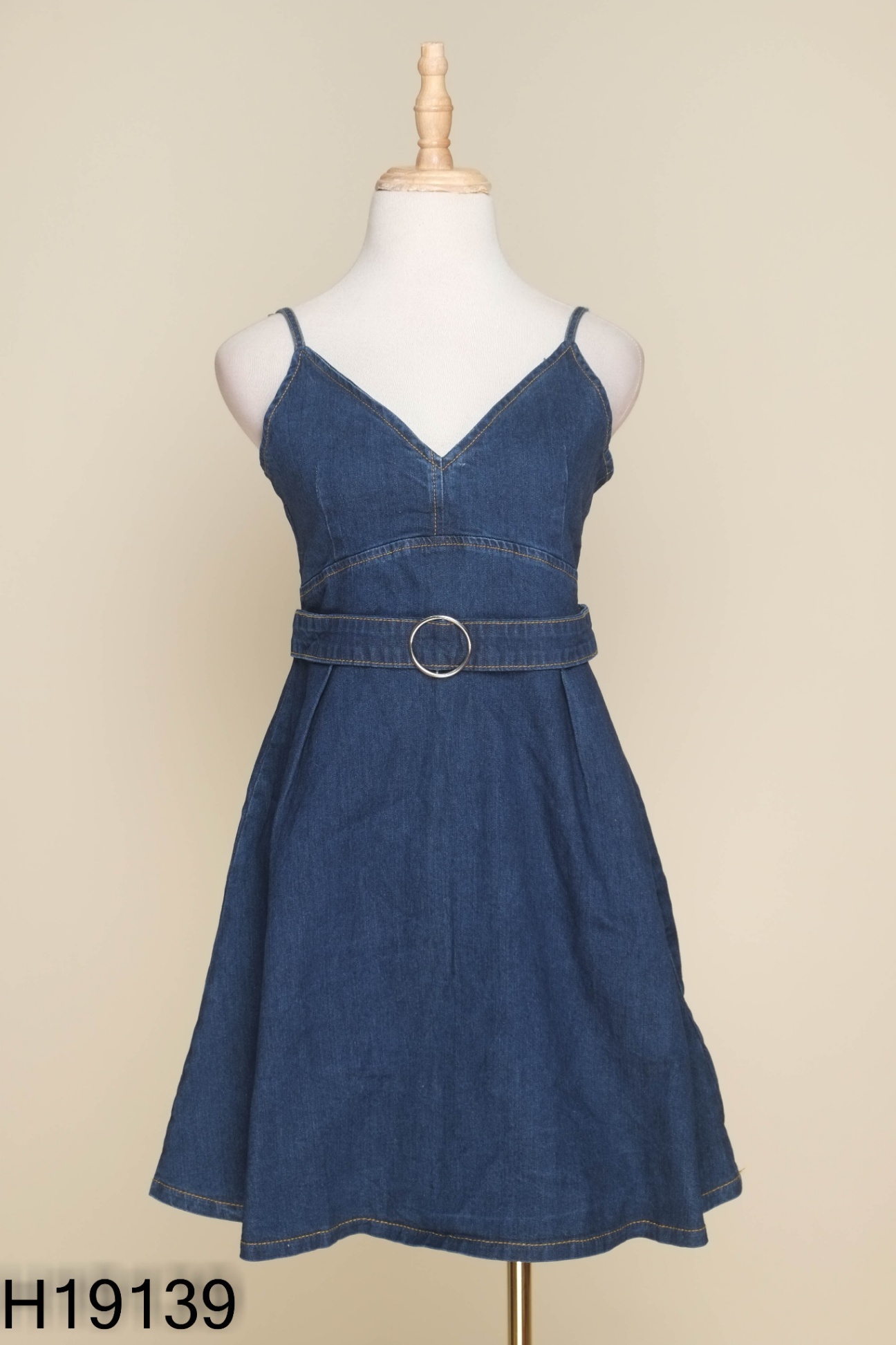 NEWTAG Váy hai dây jeans xanh
