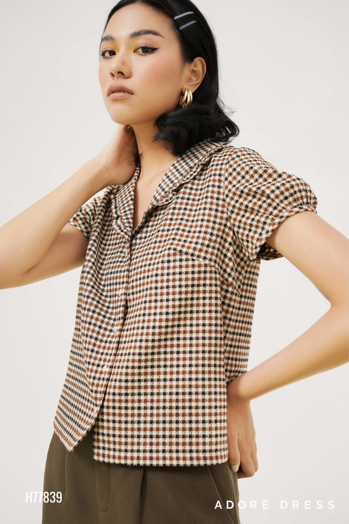Áo nâu ADORE DRESS họa tiết viền bèo'