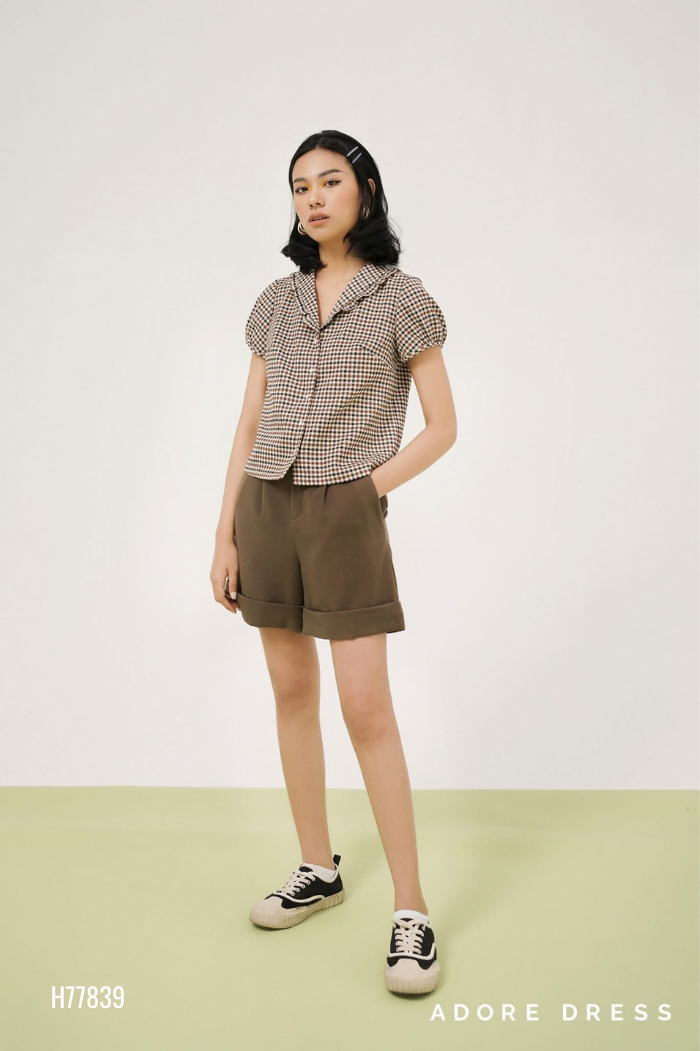 Áo nâu ADORE DRESS họa tiết viền bèo'