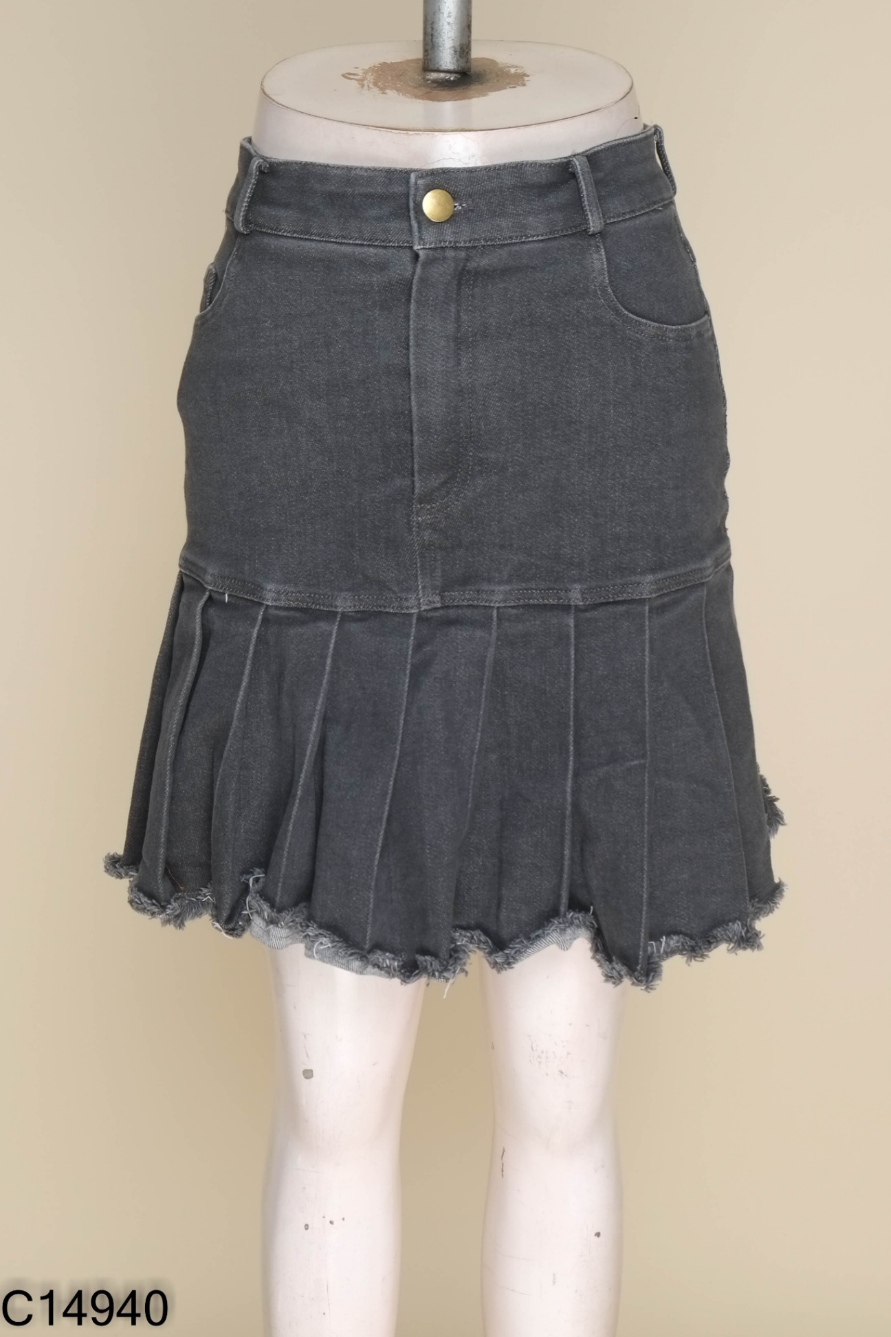 Chân váy jeans EVE DE EVA đen xếp ly