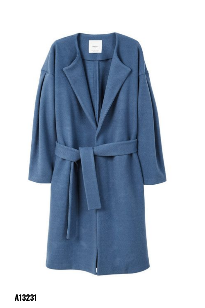 Áo khoác dạ MANGO xanh dài kèm đai