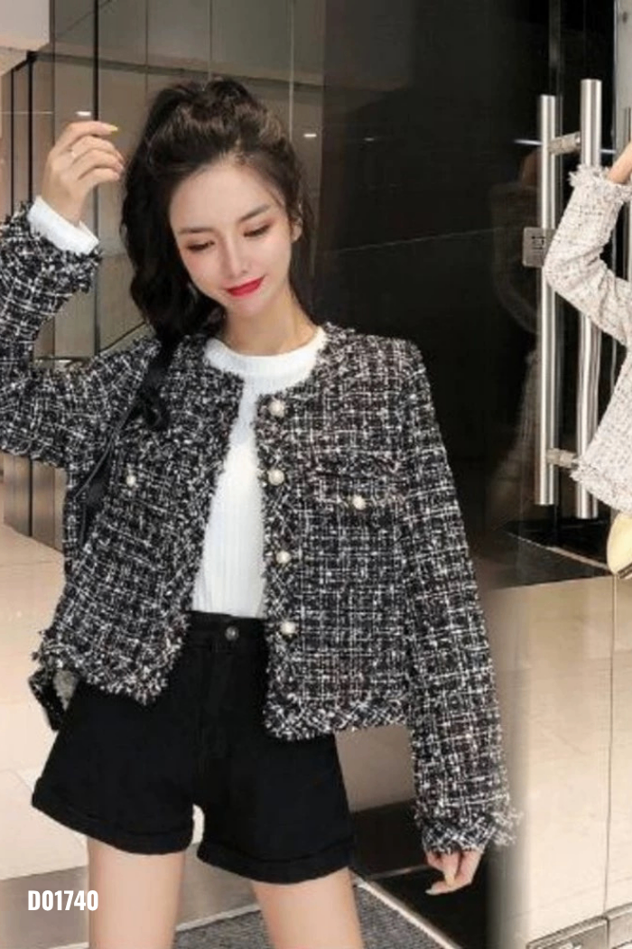 Áo khoác đen phối hồng trắng