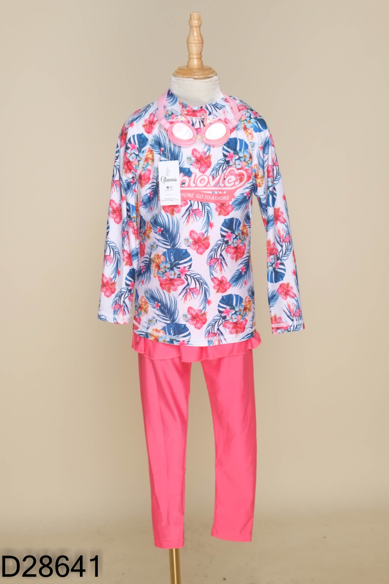 Set 3 đồ bơi hồng áo+ quần+ kính KID