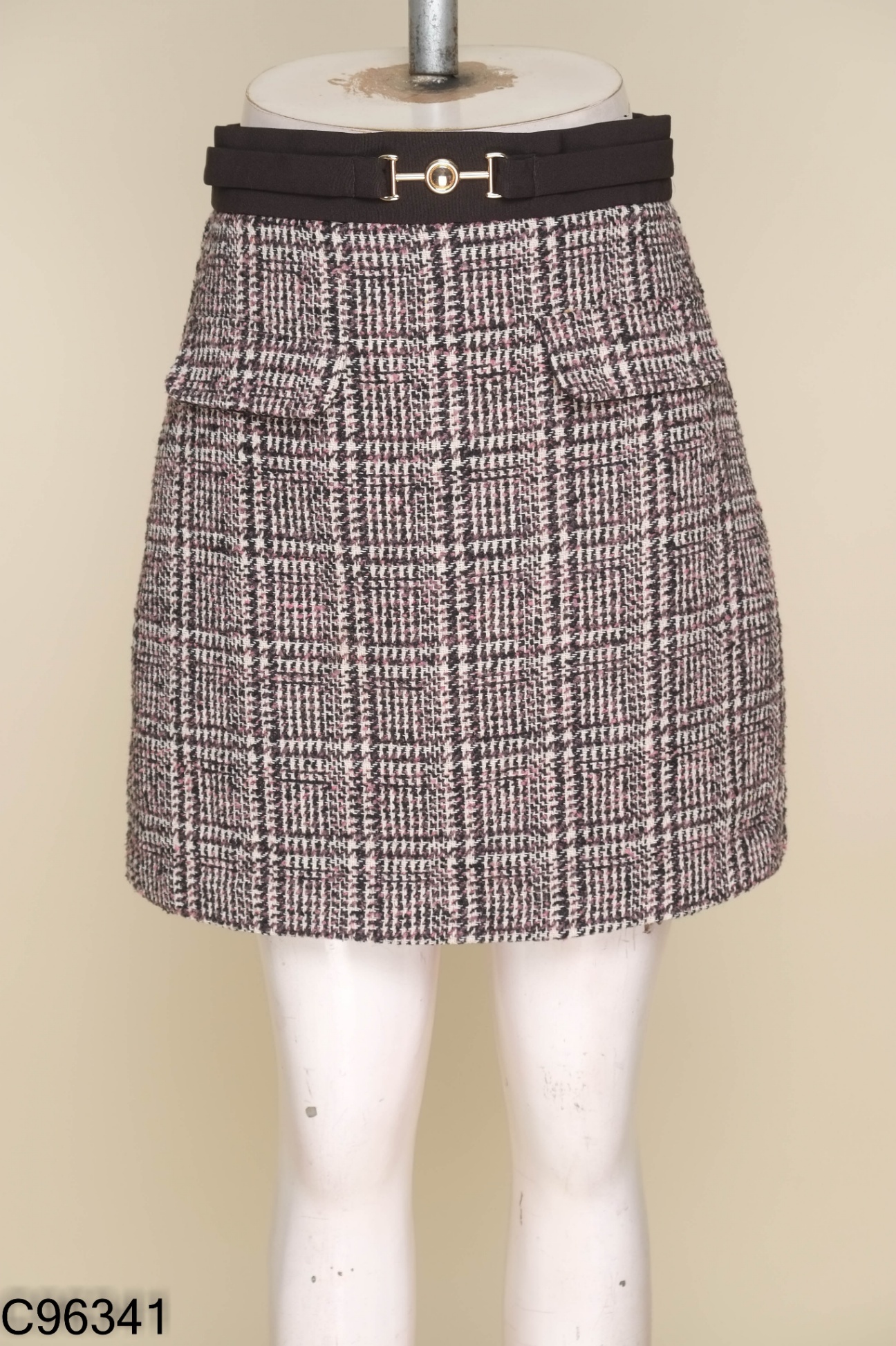 Chân váy dạ be TOPSHOP phối kim loại