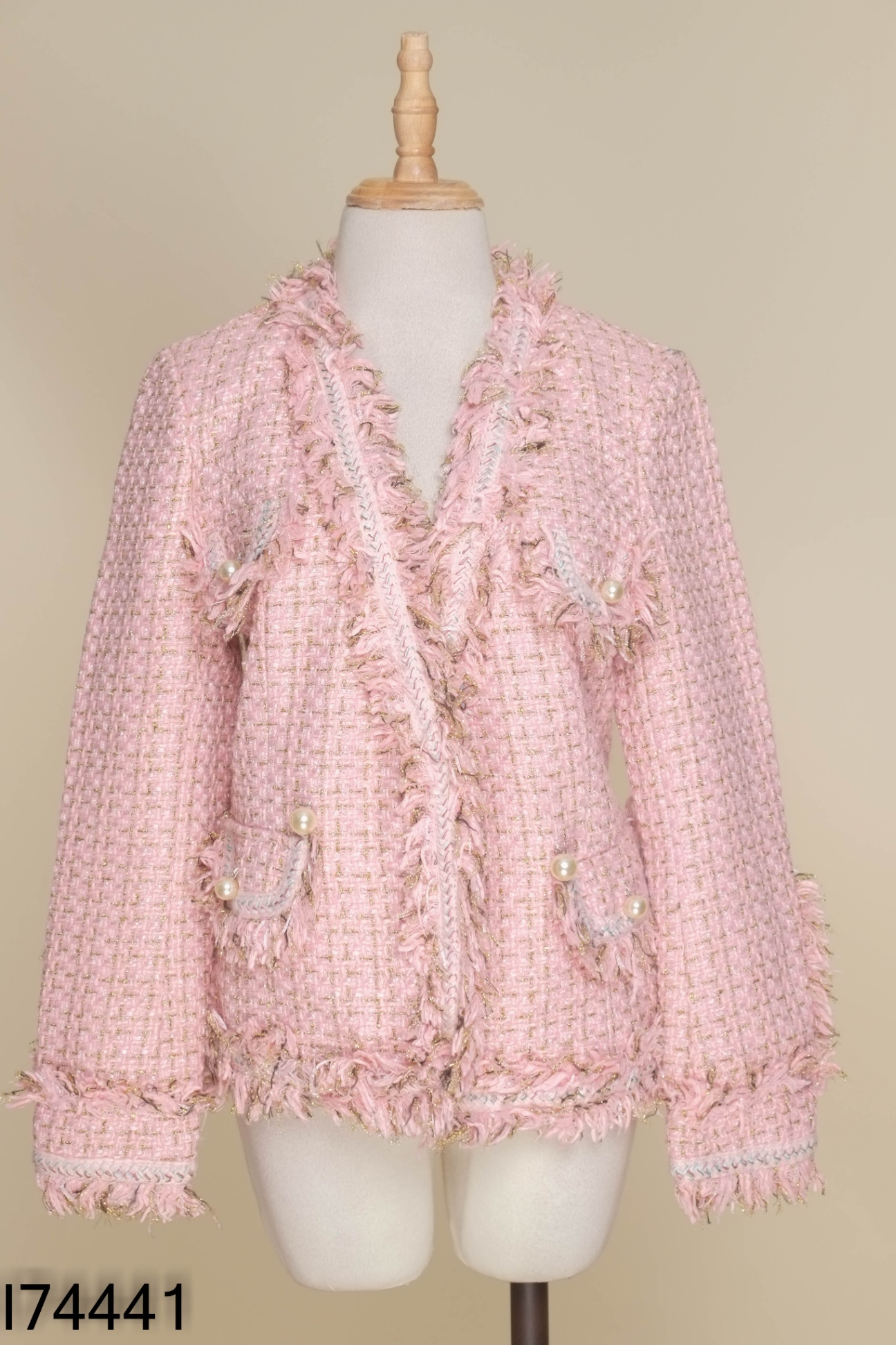 Áo khoác dạ tweed hồng ánh vàng