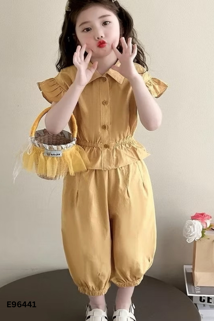 NEWTAG Set Áo vàng tay bèo + quần KIDS