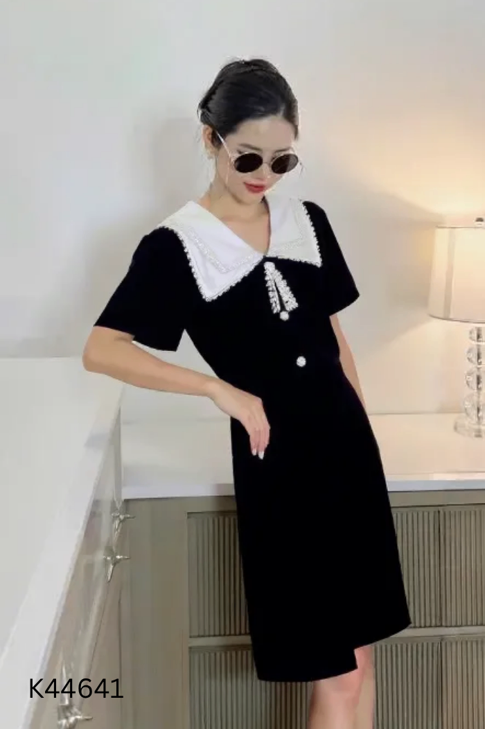 Váy đen CITI MODE cổ trắng