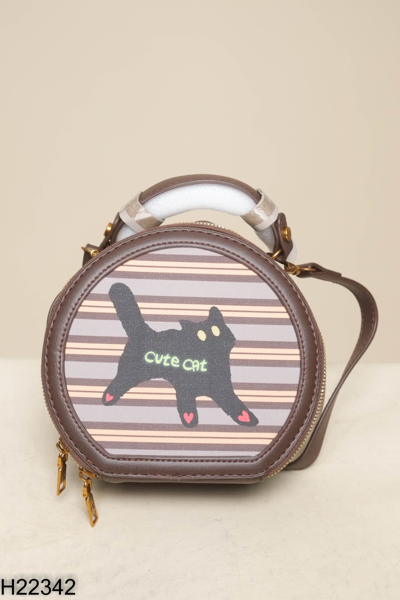 NEW Túi tròn nâu hình mèo