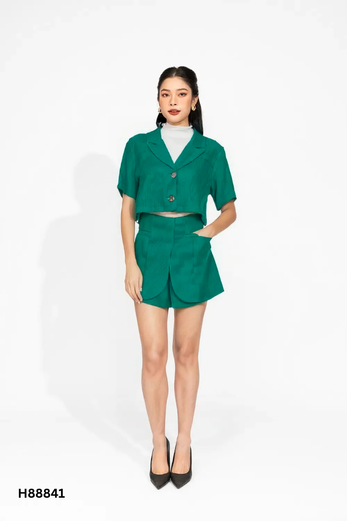 Set Áo xanh cổ vest + quần shorts