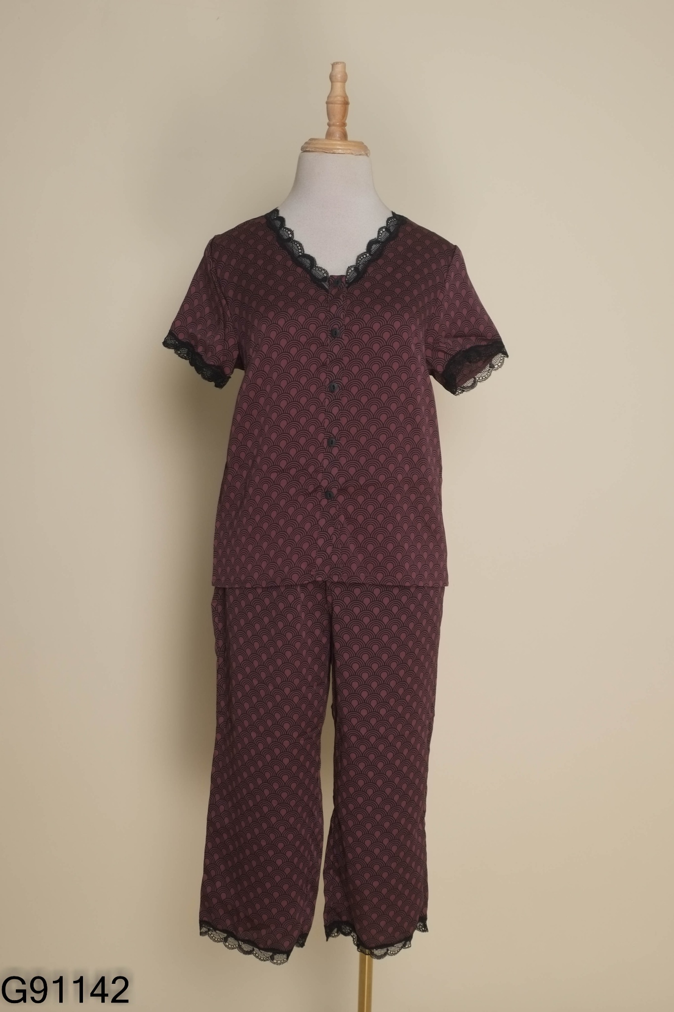 NEWTAG Se Pijama tím VINCY họa tiết viền ren