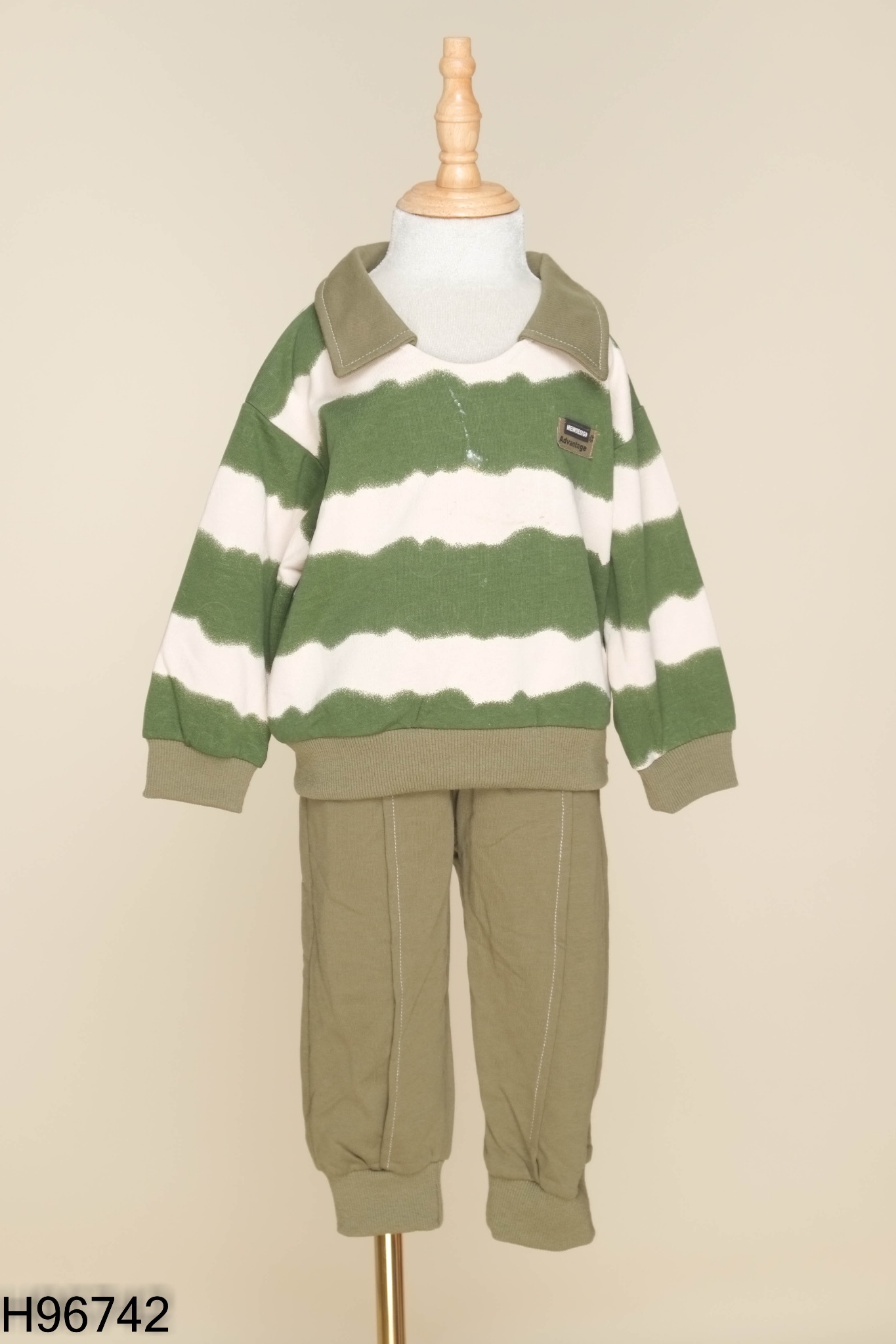 Set Áo be phối xanh cổ bẻ + quần KIDS