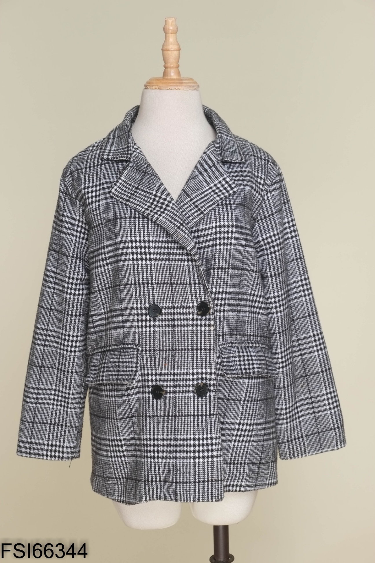 Áo dạ xám kẻ cổ vest