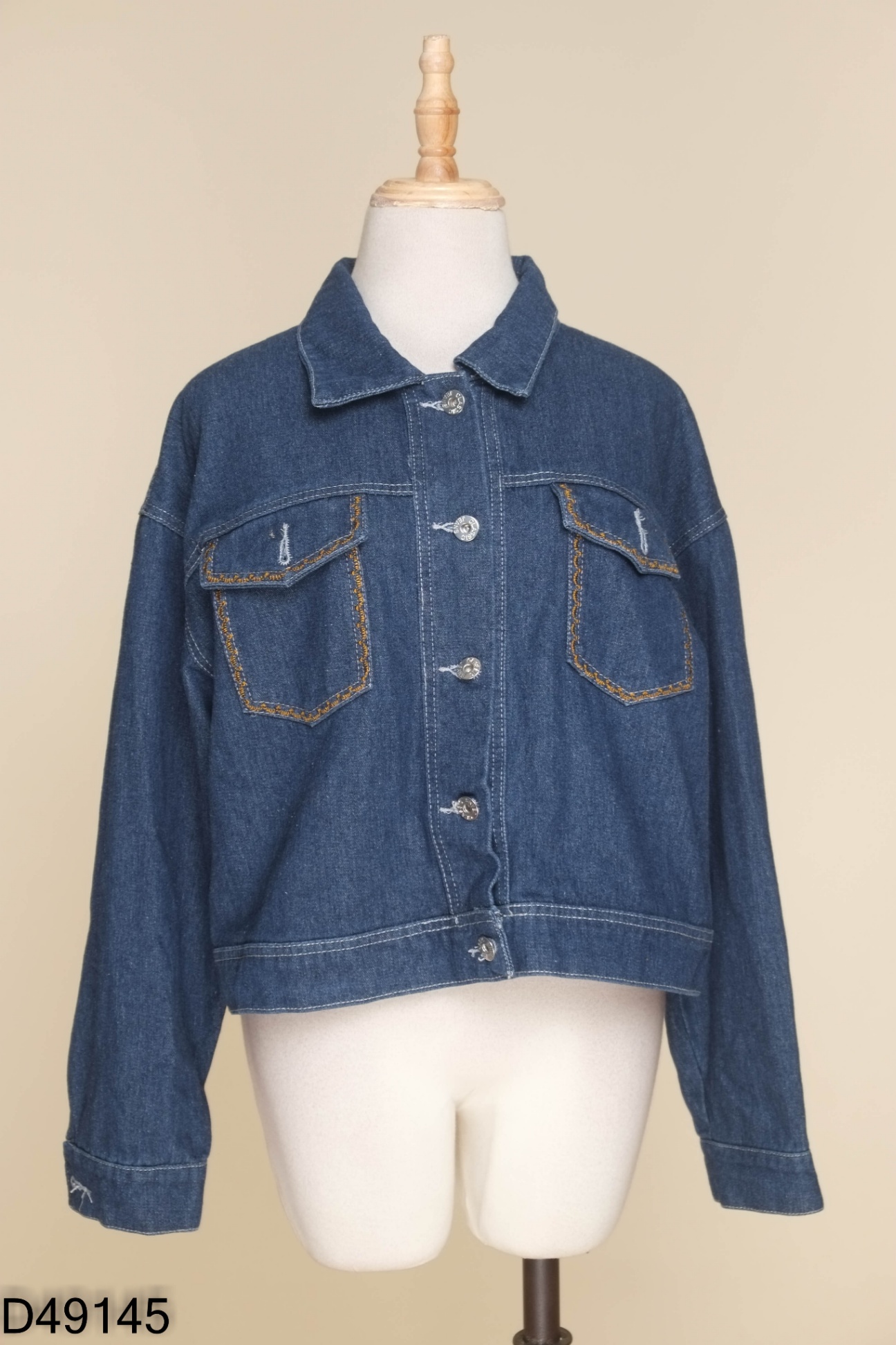 Áo khoác jeans xanh phối túi