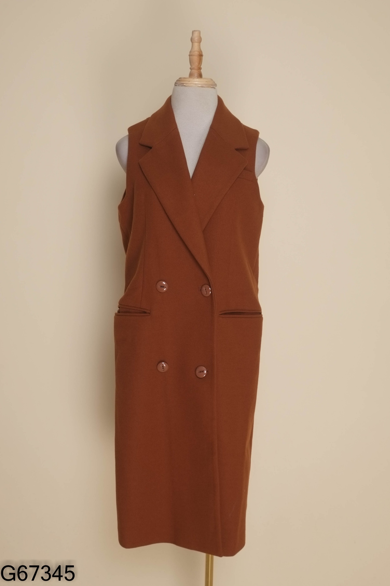 Áo gile ELISE dạ nâu phối cúc