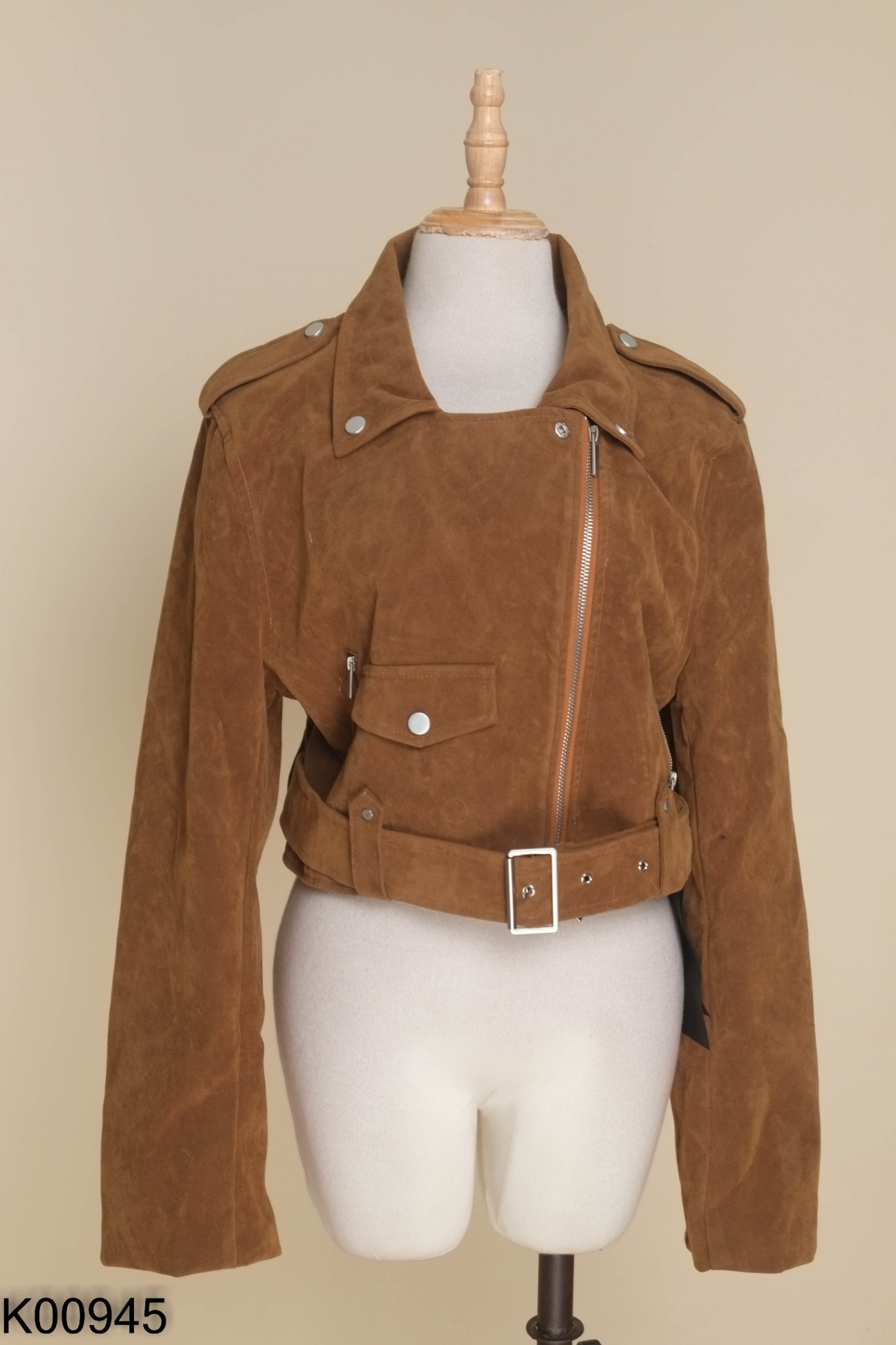 NEWTAG Áo khoác nâu da lộn kèm đai