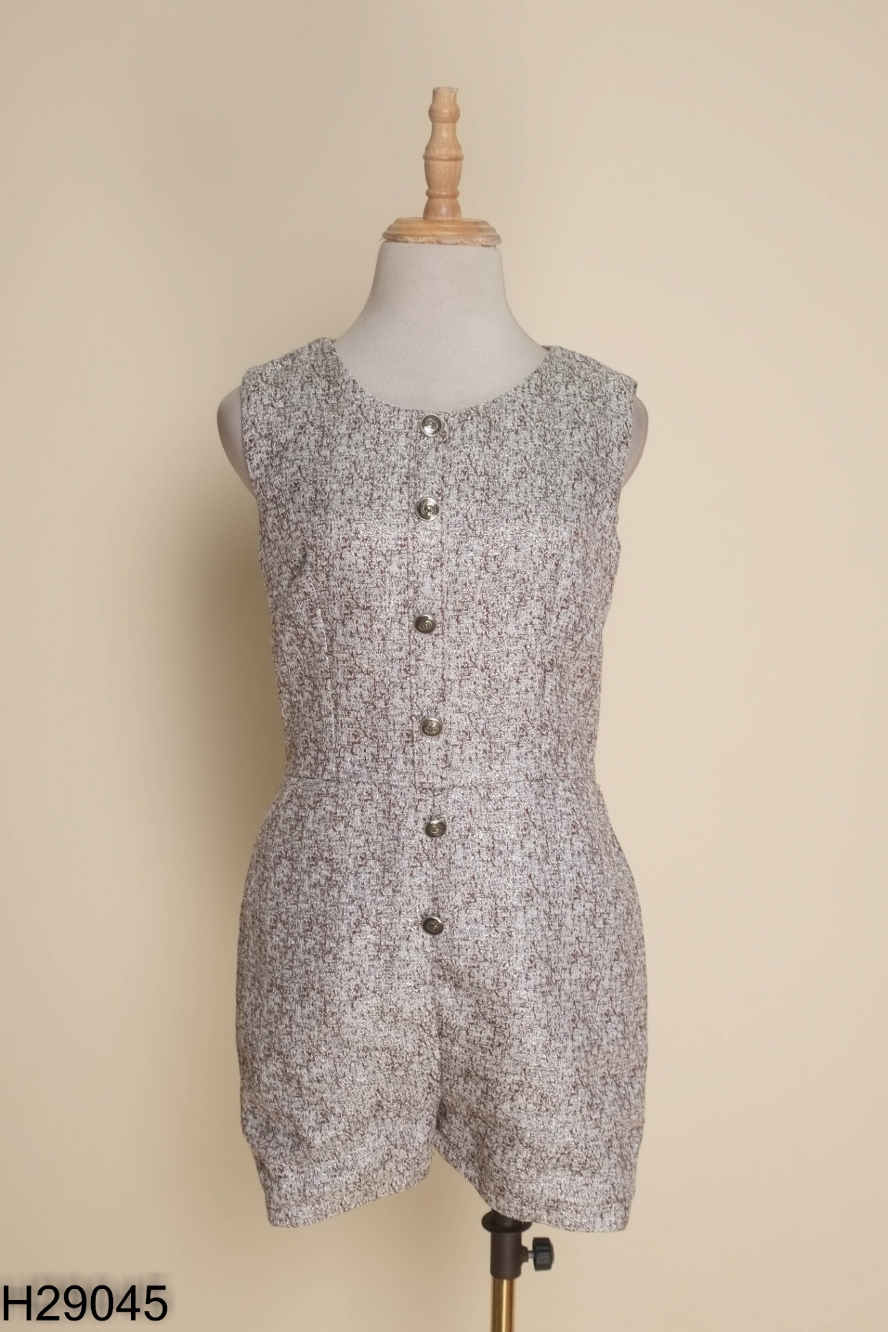 Jumpsuit dạ nâu cổ tròn