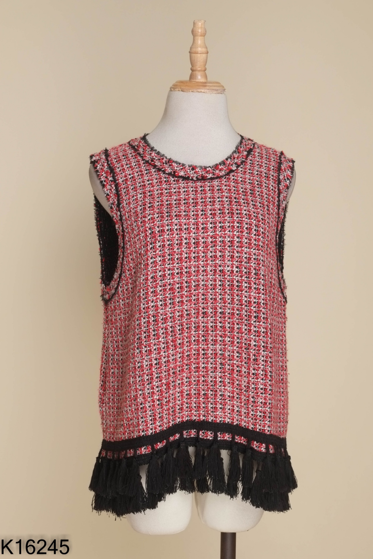 Áo len gile ZARA đỏ họa tiết thêu dây (cắt tag)