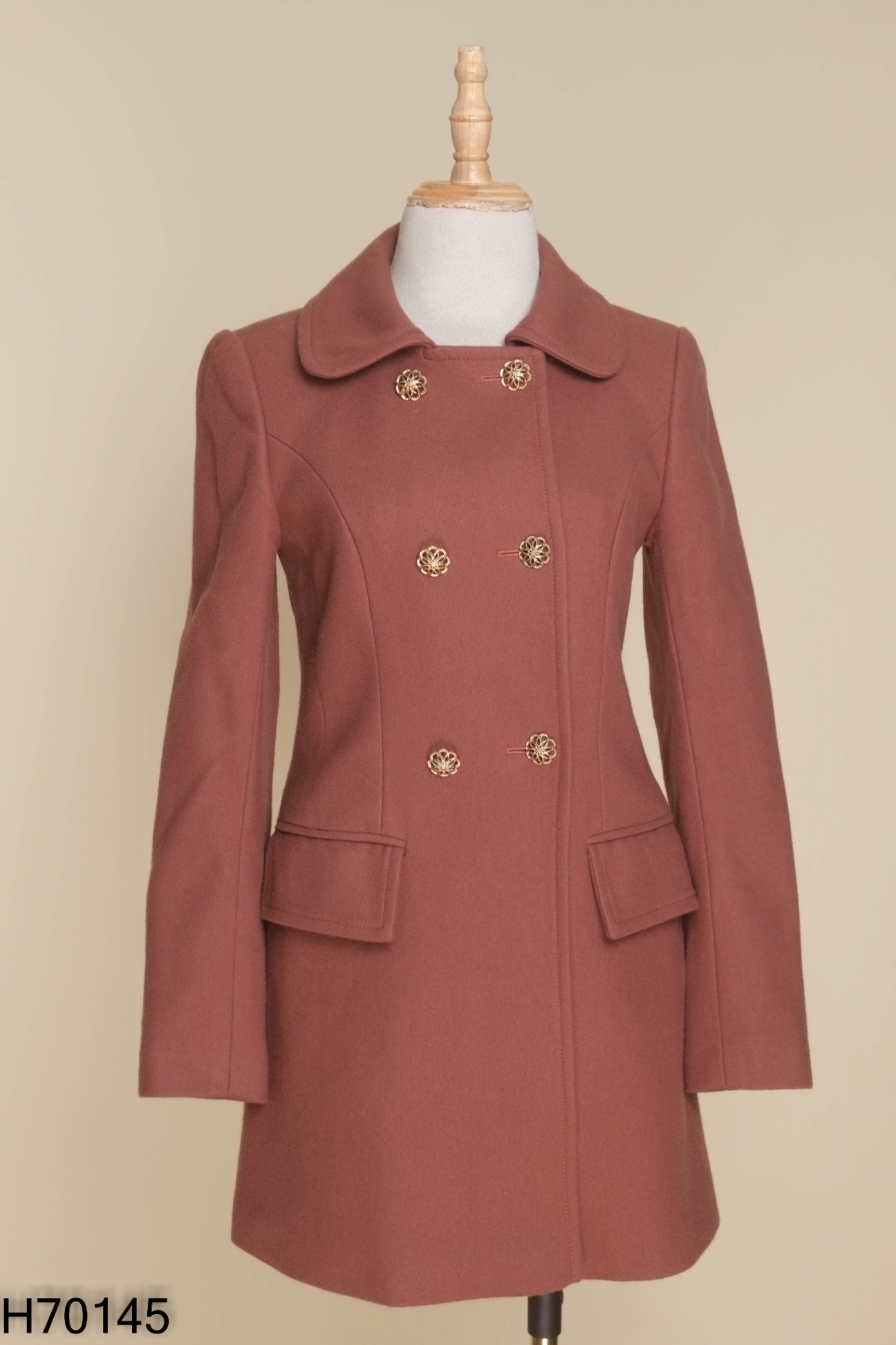 Áo khóac dạ CHIC LAND tím ruốc cúc hoa