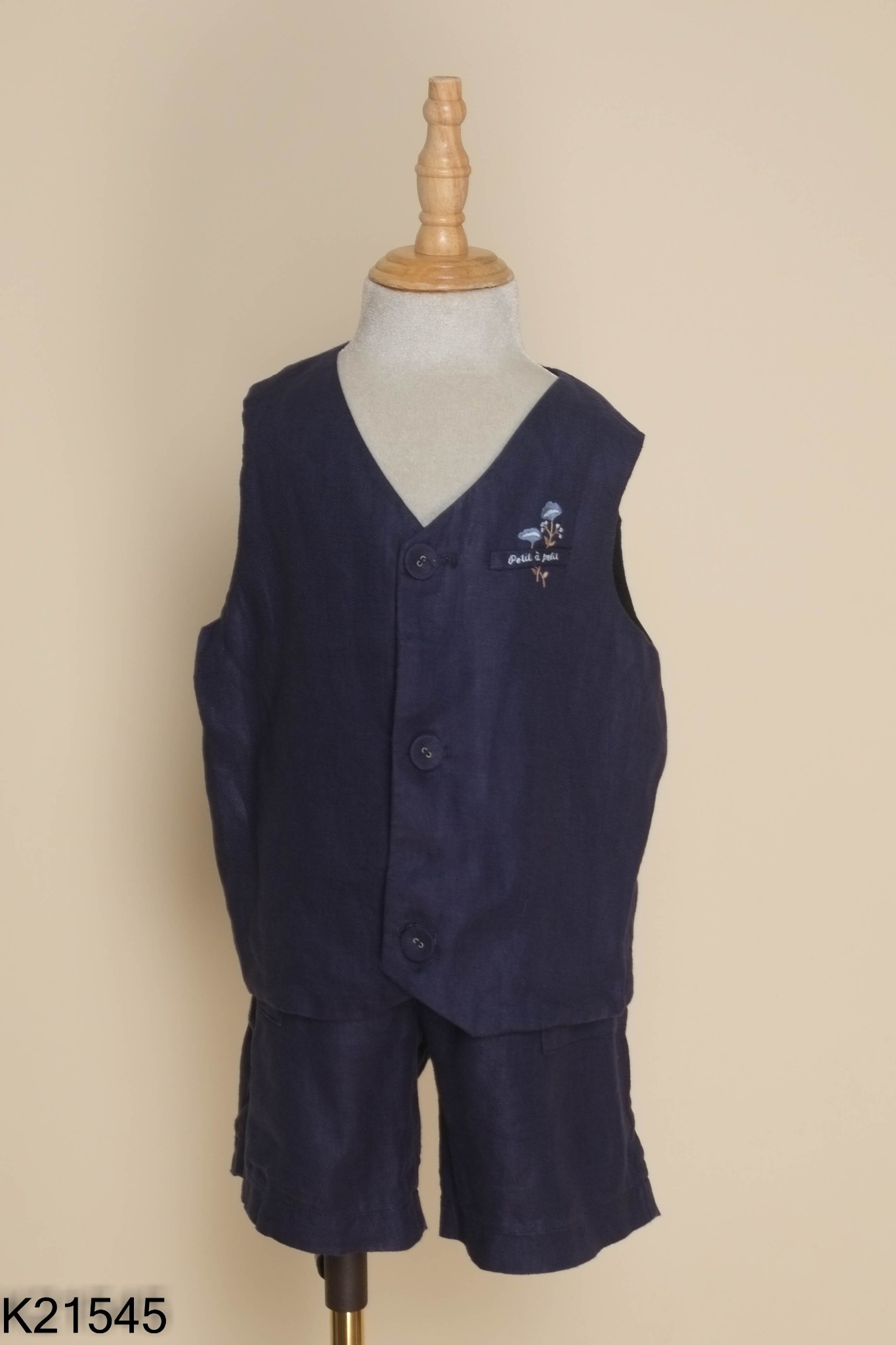 Set Áo linen PETIT À PETIT xanh than thêu hoa + quần shorts KIDS