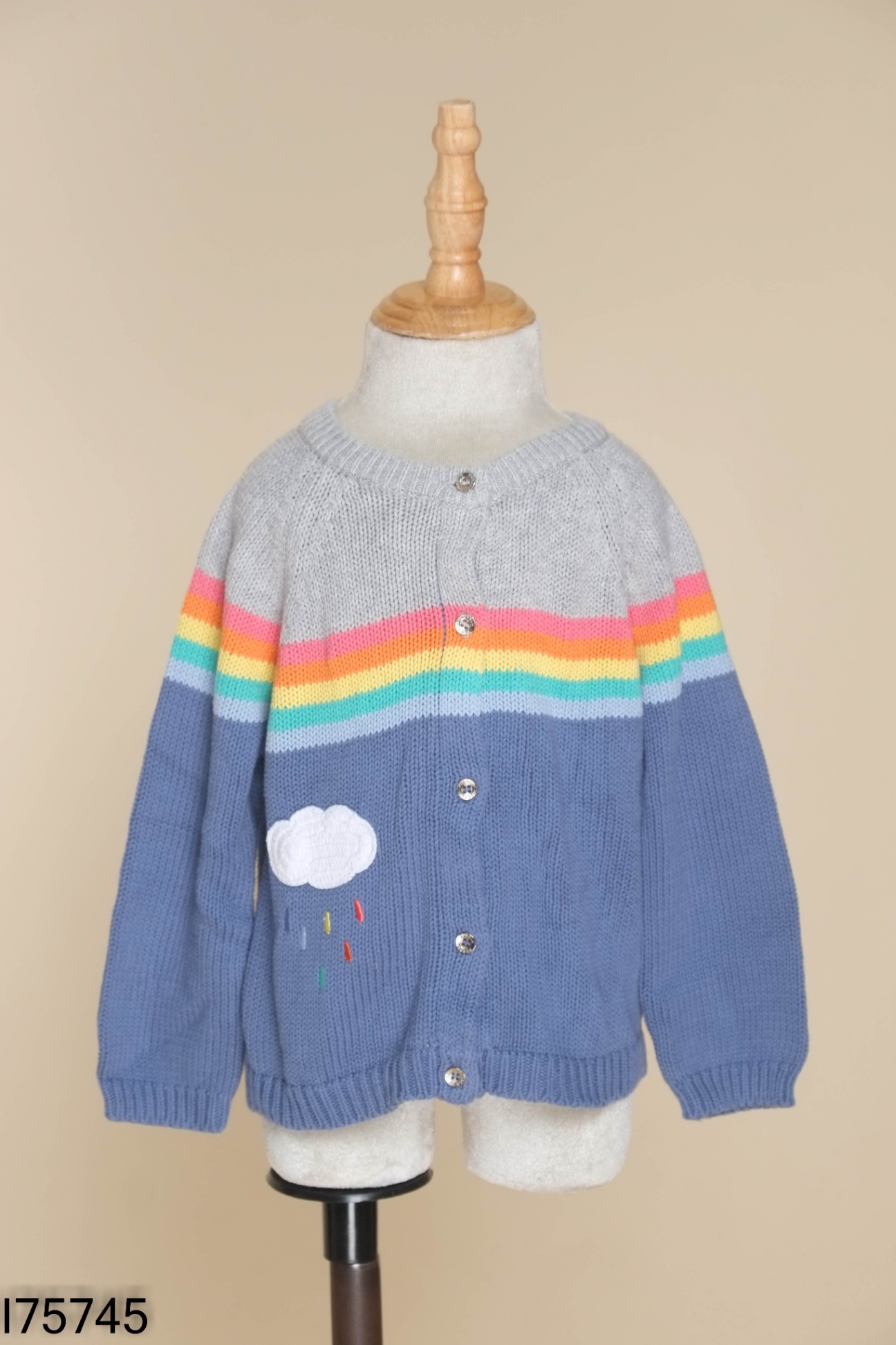 Áo len xanh + xám thêu đám mây KID