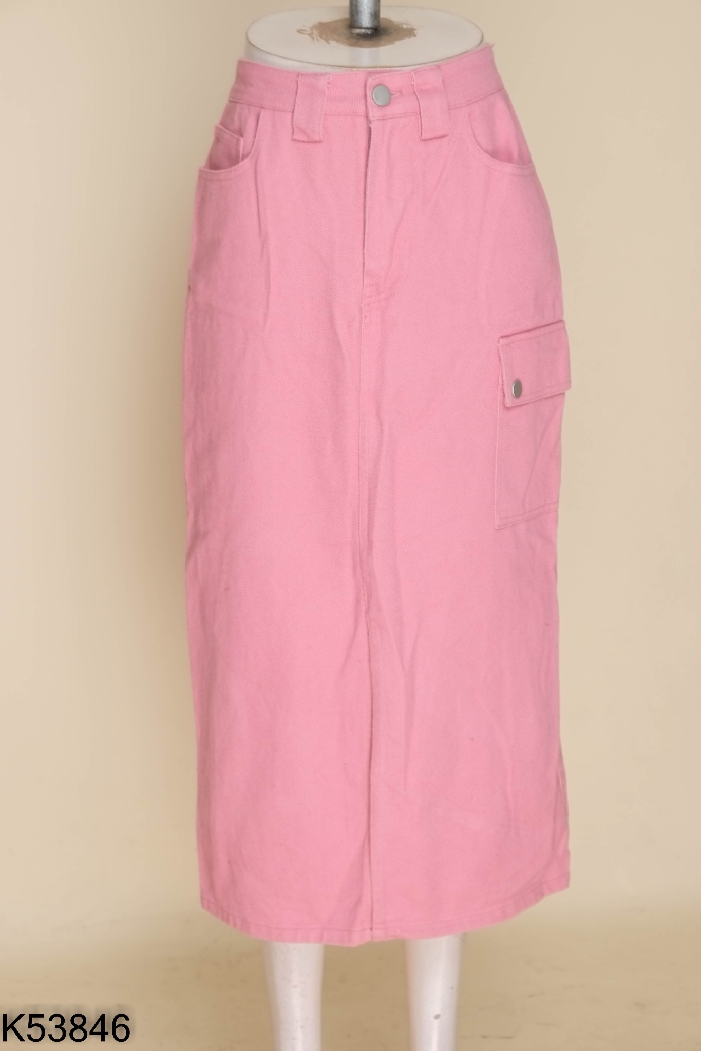 Chân váy jean hồng sen